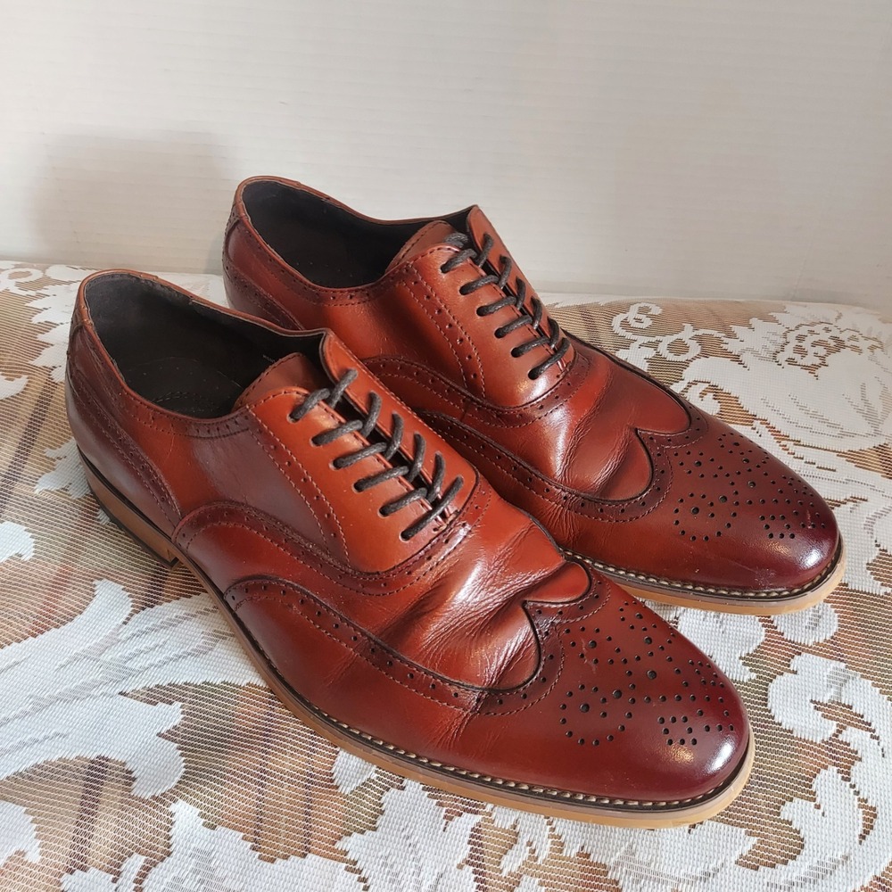 Stacy Adams Mens Cognac Brown Leather Wingtip Brogue Oxford Shoes 25064-221 9M
